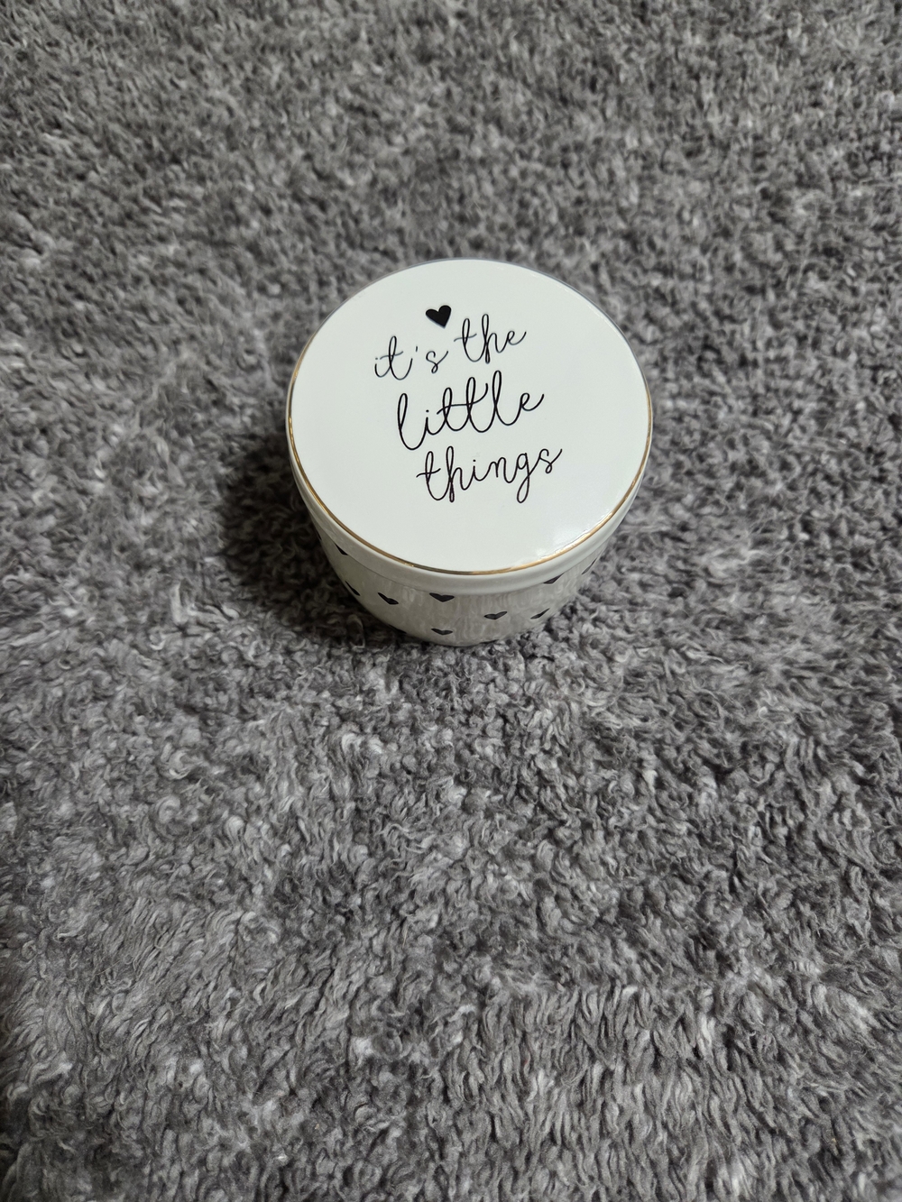 White Trinket Jewelry Box with Gold Trim - "it's the little things"